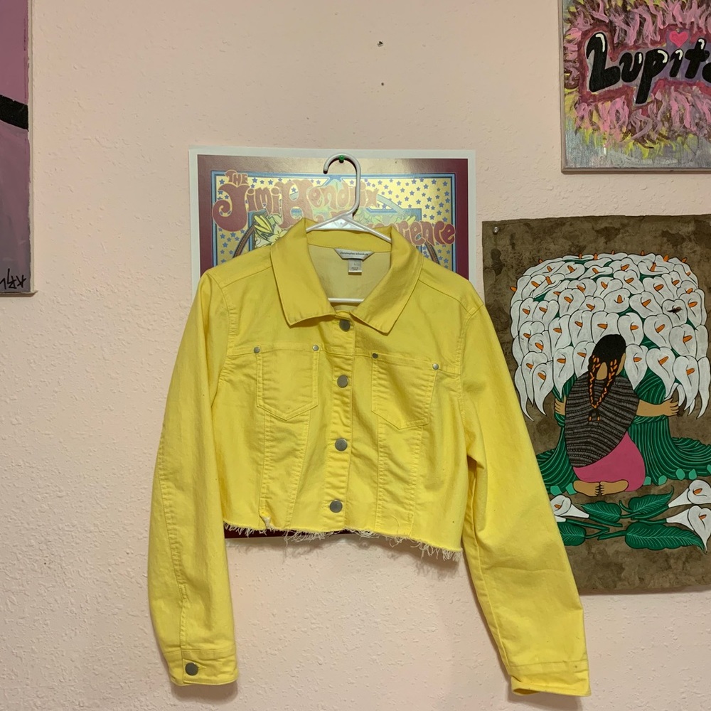 Yellow cropped denim jacket